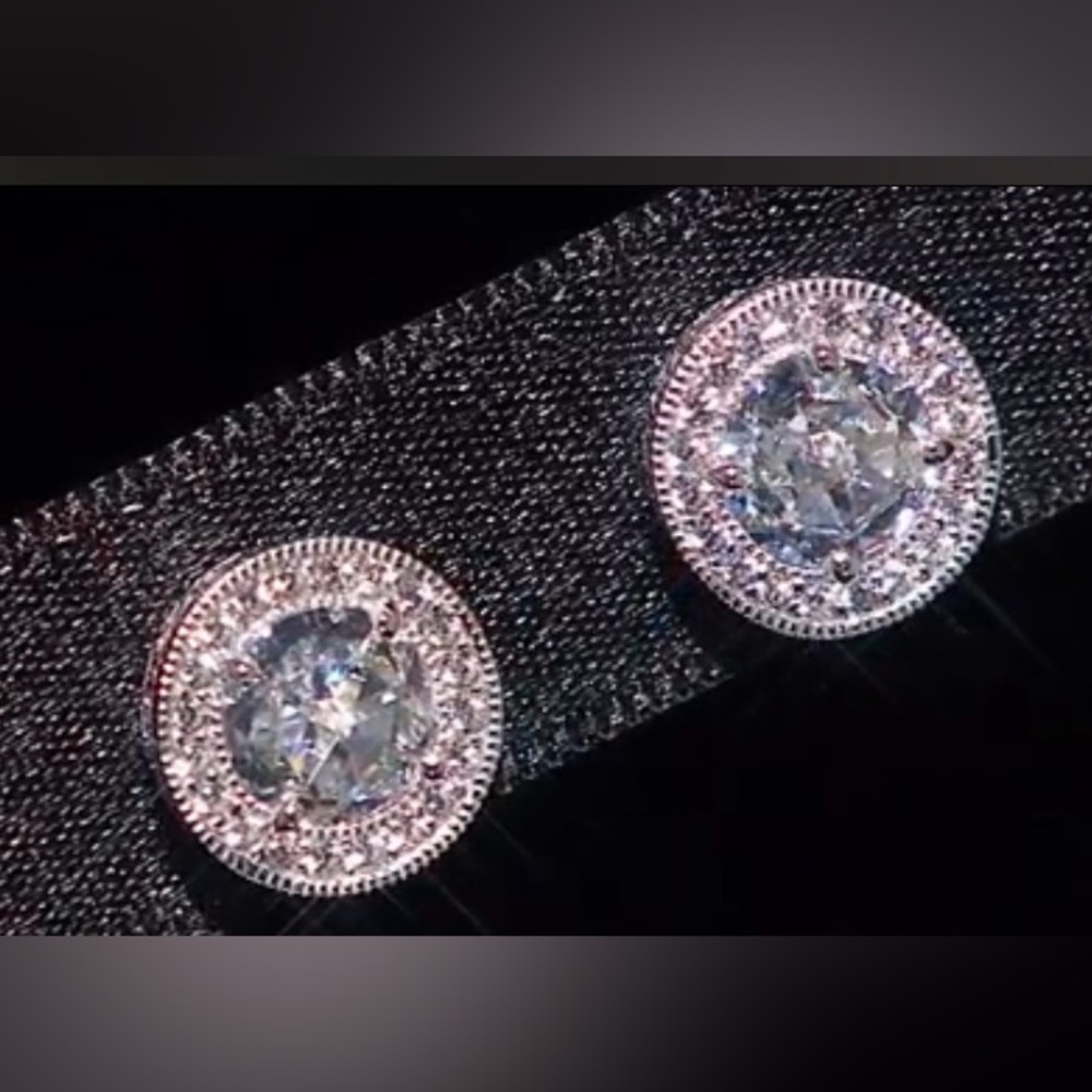 Leslie Greene MADISON Sterling Silver Diamond CZ Halo Stud Earrings